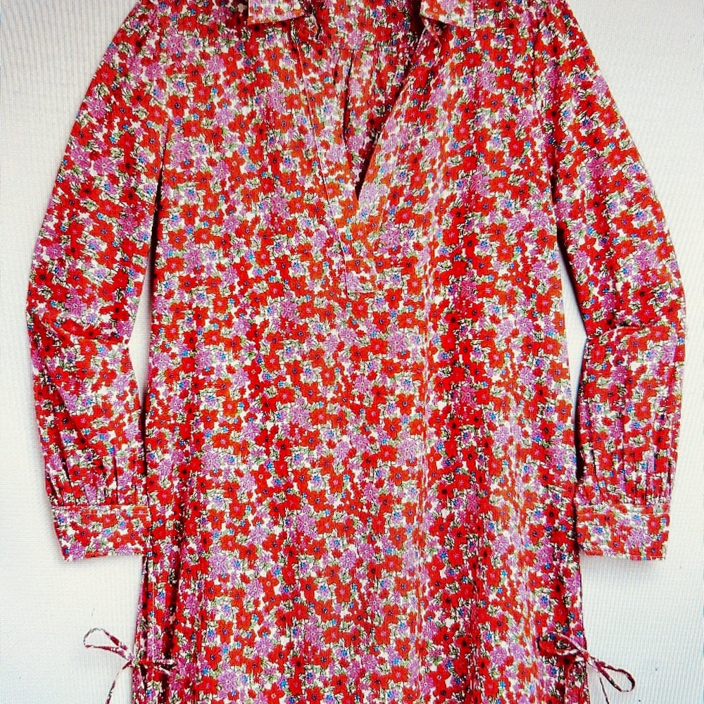 J. Crew Red Floral Long-Sleeve Swim Coverup